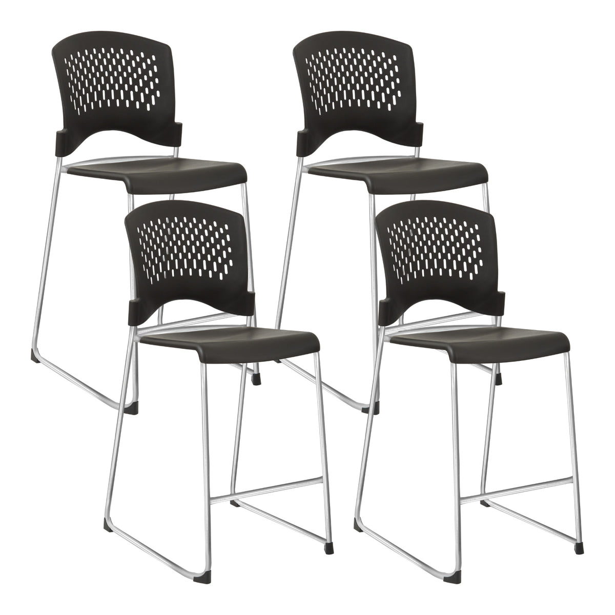 Tall Stacking Chair with Black Plastic Seat and Back and Silver EPD Finish Frame, 4-Pack
