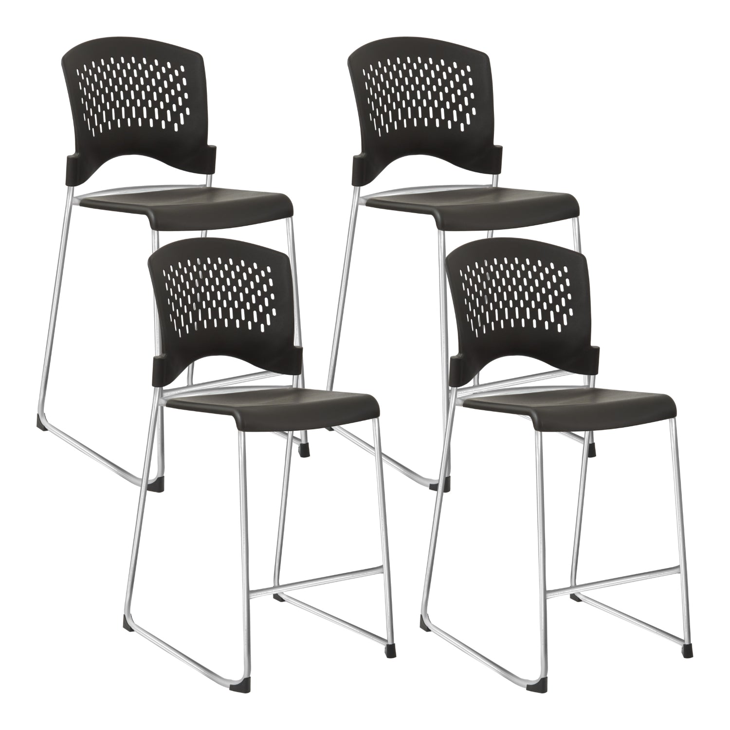 Tall Stacking Chair with Black Plastic Seat and Back and Silver EPD Finish Frame, 4-Pack