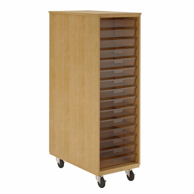 Diversified Spaces Access Duo Mobile Euro Tote Cabinet, 66-1/2" H with 30 Totes, Oak