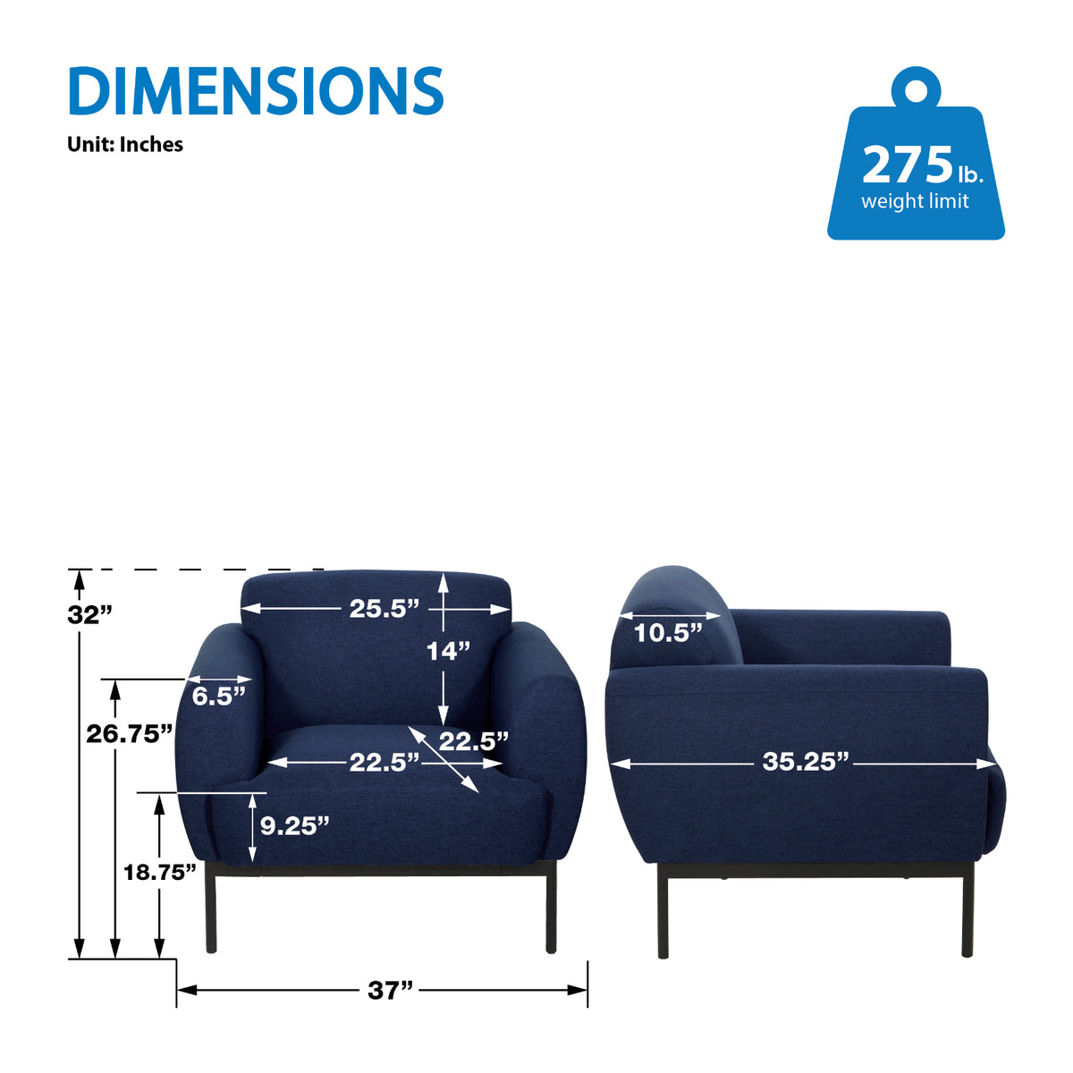 Delta Armchair with Black Metal Legs