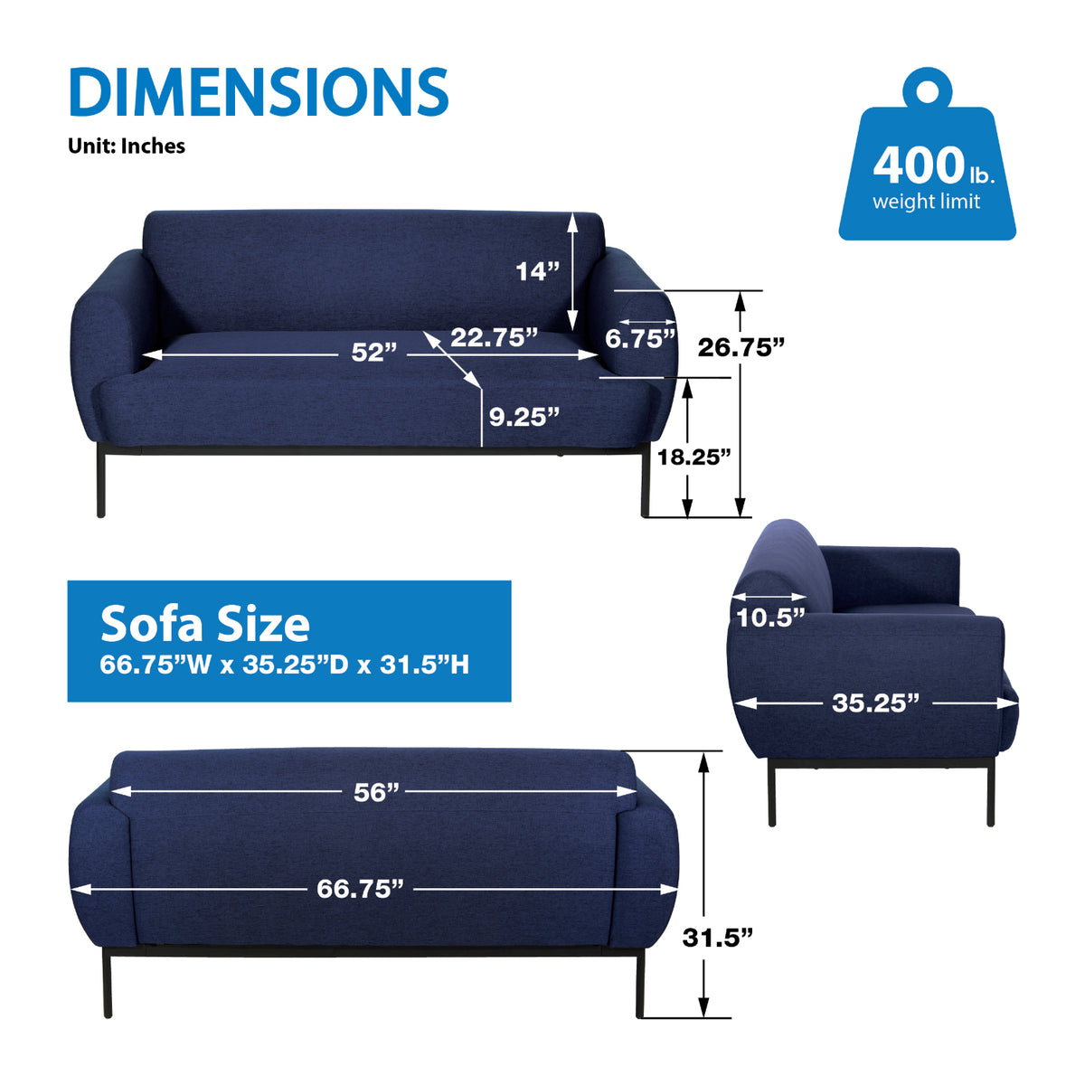 Delta Sofa with Black Metal Legs