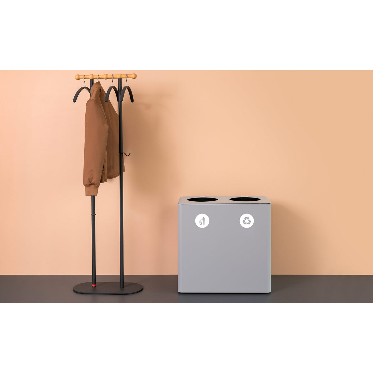 Dunk Indoor Double Compartment Compartment Painted Steel Waste Receptacle, 25-1/4" W x 13-3/8" D x 25-5/8" H