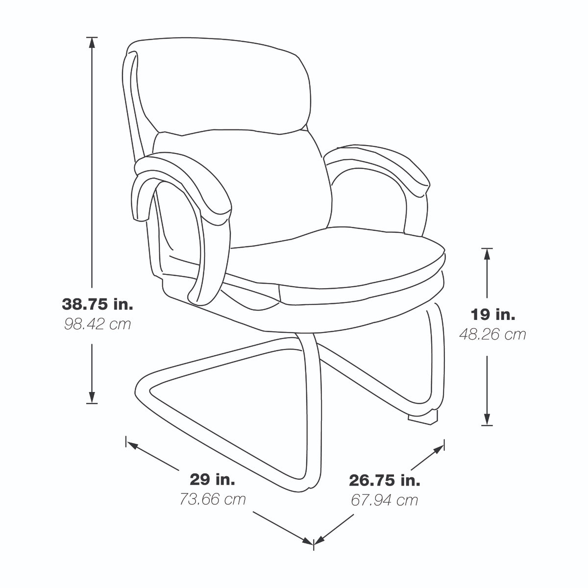 Leather Executive Visitors Chair with Padded Arms and Sled Base