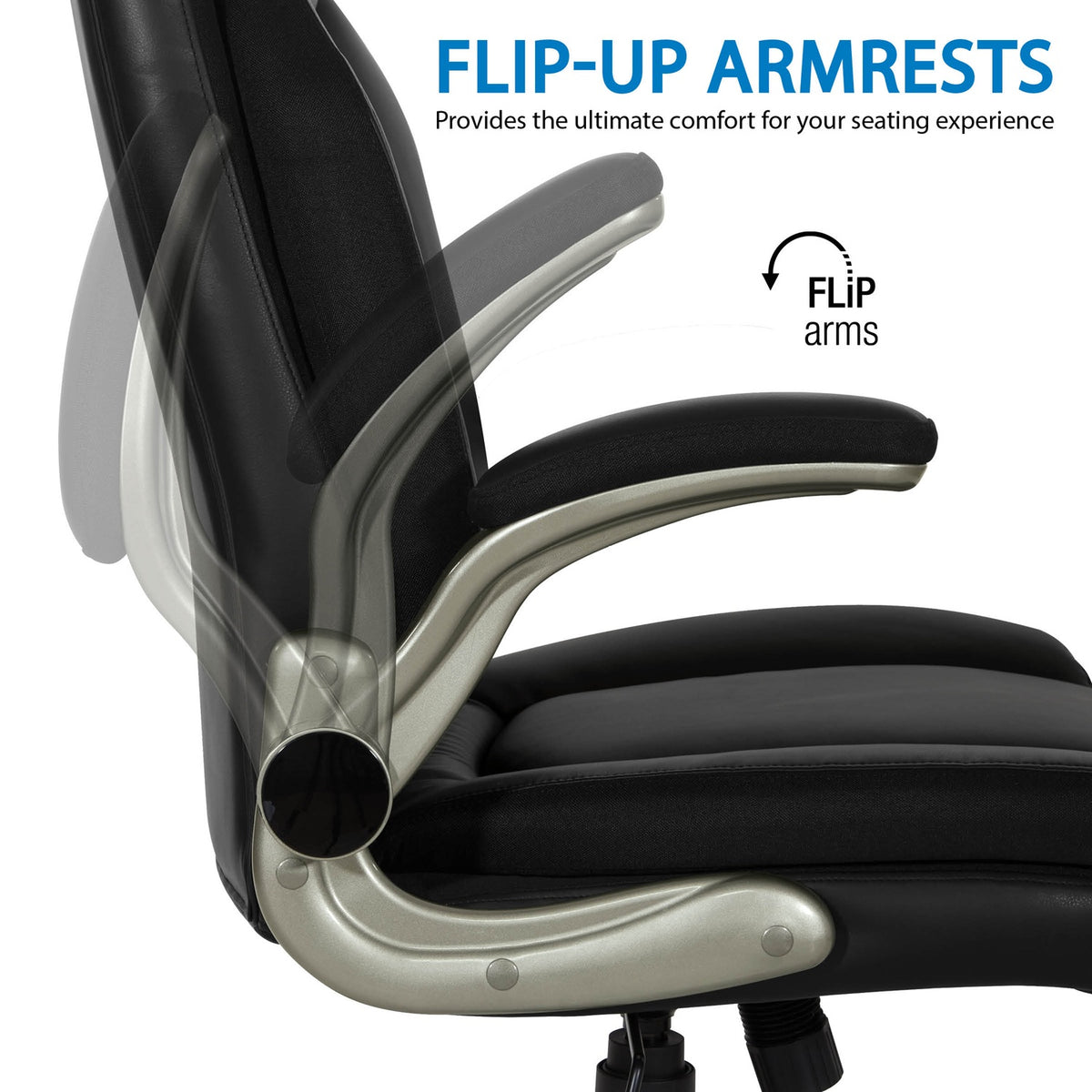 Big & Tall Executive Leather Chair with Padded Flip Arms and Titanium Base
