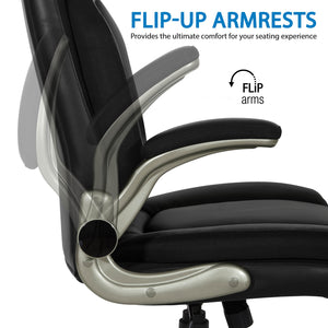 Big & Tall Executive Leather Chair with Padded Flip Arms and Titanium Base