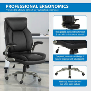 Big & Tall Executive Leather Chair with Padded Flip Arms and Titanium Base