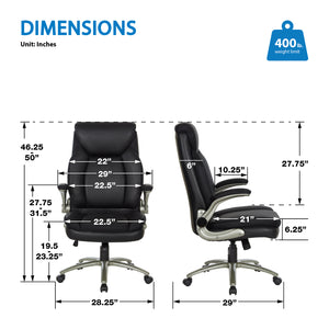 Big & Tall Executive Leather Chair with Padded Flip Arms and Titanium Base