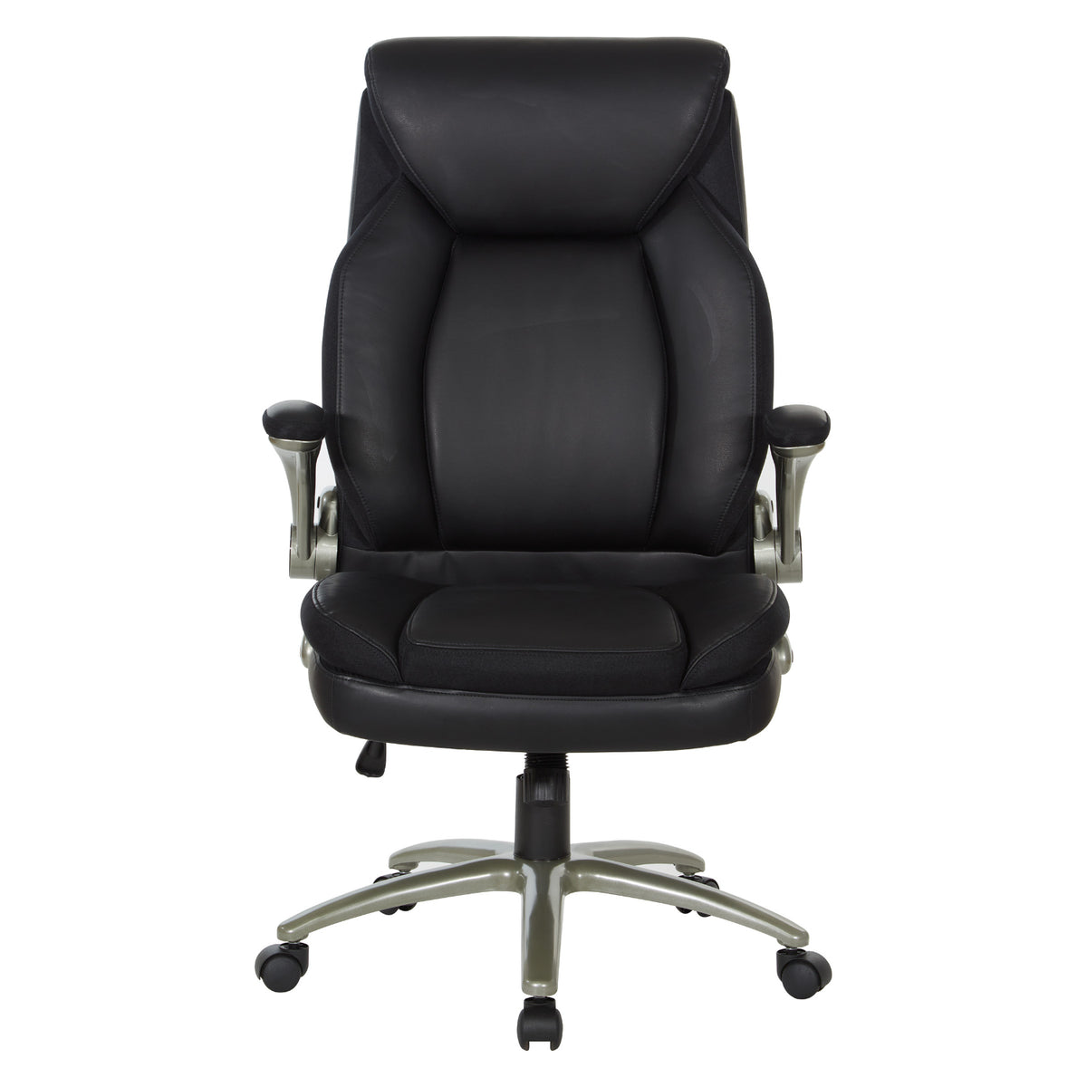 Big & Tall Executive Leather Chair with Padded Flip Arms and Titanium Base