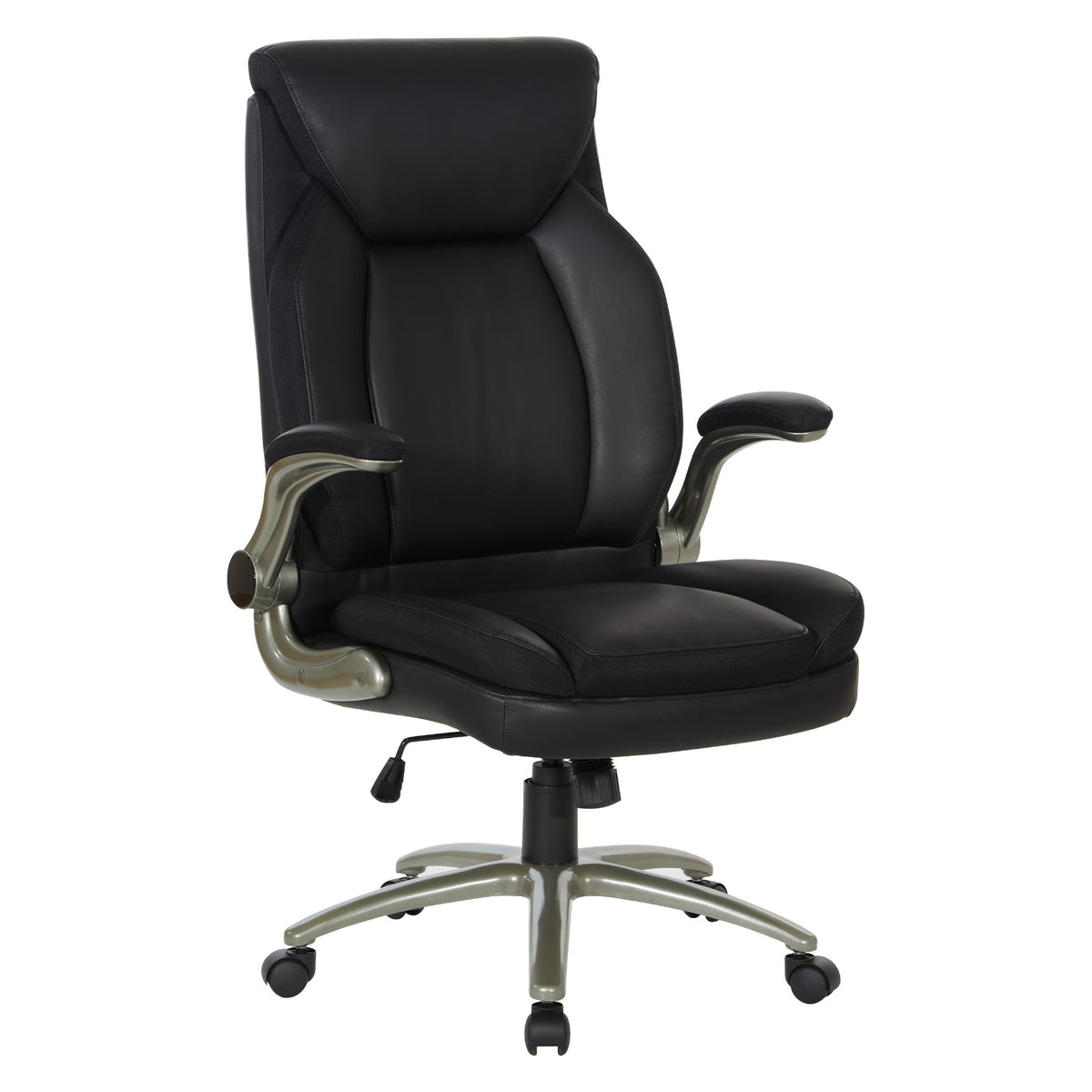 Big & Tall Executive Leather Chair with Padded Flip Arms and Titanium Base