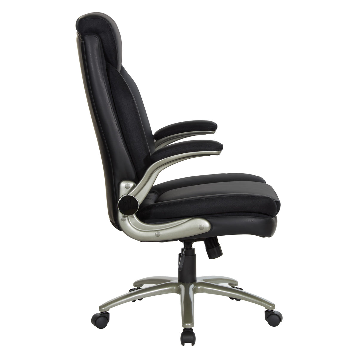 Big & Tall Executive Leather Chair with Padded Flip Arms and Titanium Base