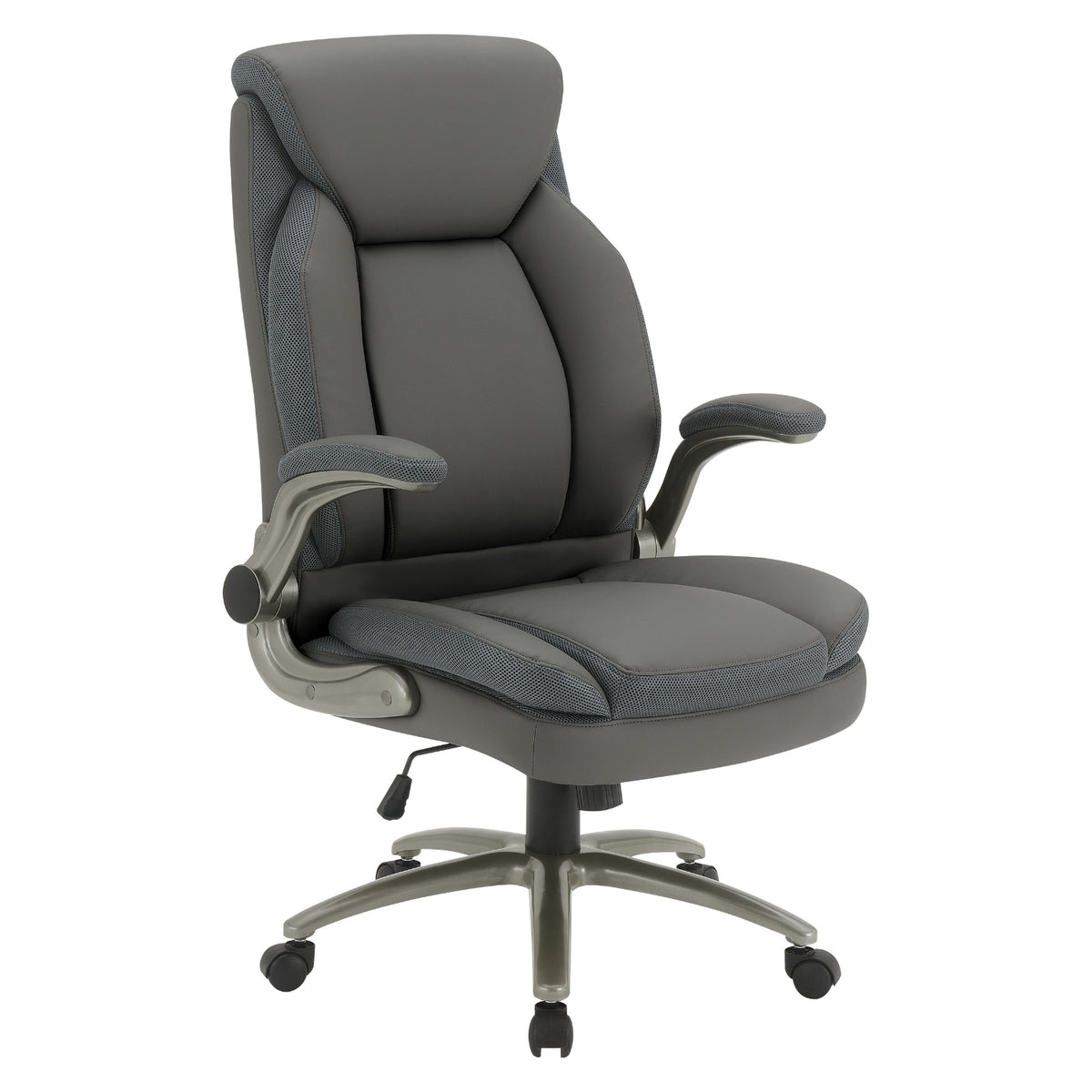 Big & Tall Executive Leather Chair with Padded Flip Arms and Titanium Base