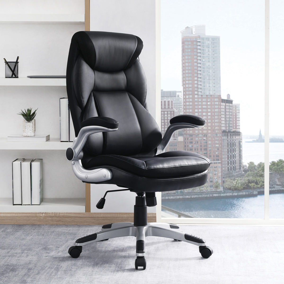 Executive Bonded Leather Manager’s Chair with Flip Up Arms and Nylon Base