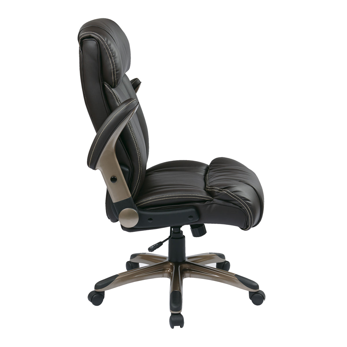 Executive Leather Chair with Adjustable Padded Flip Arms and Coated Nylon Base