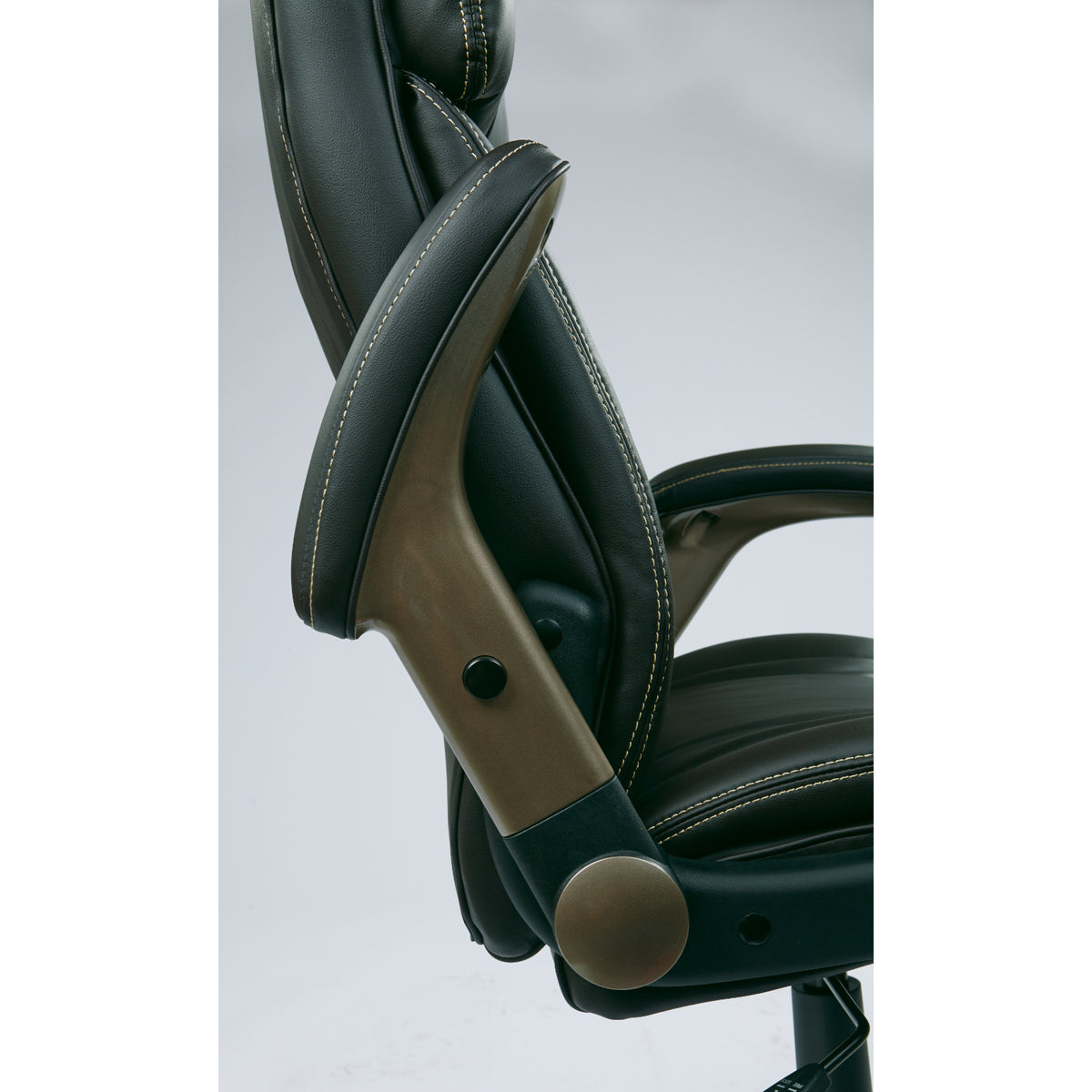 Executive Leather Chair with Adjustable Padded Flip Arms and Coated Nylon Base