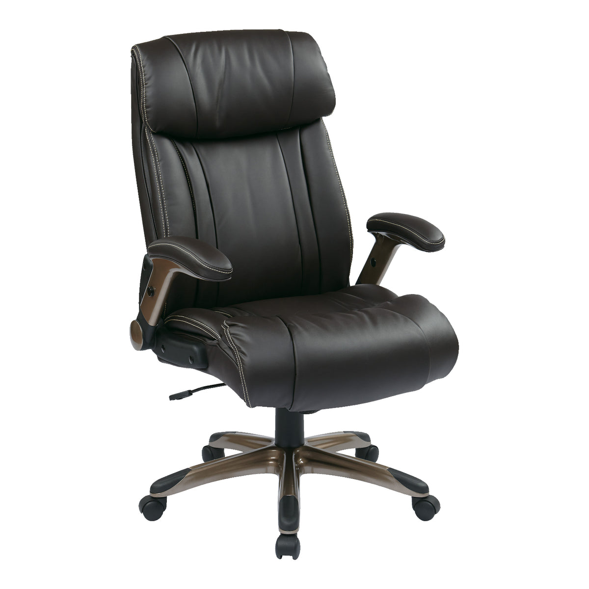 Executive Leather Chair with Adjustable Padded Flip Arms and Coated Nylon Base