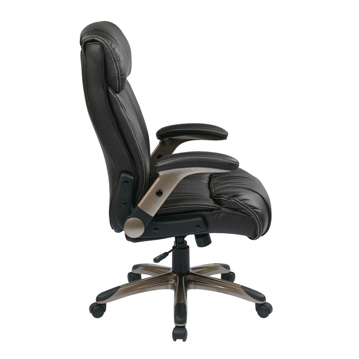 Executive Leather Chair with Adjustable Padded Flip Arms and Coated Nylon Base