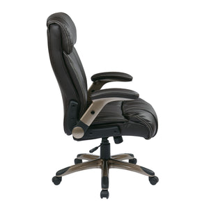 Executive Leather Chair with Adjustable Padded Flip Arms and Coated Nylon Base