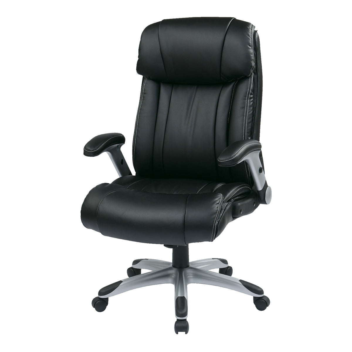 Executive Leather Chair with Adjustable Padded Flip Arms and Coated Nylon Base