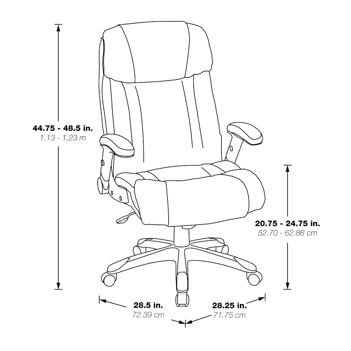 Executive Leather Chair with Adjustable Padded Flip Arms and Coated Nylon Base