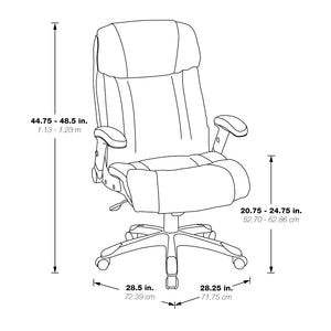 Executive Leather Chair with Adjustable Padded Flip Arms and Coated Nylon Base