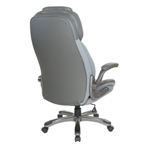 Leather Executive Chair with Padded Flip Arms and Titanium Base