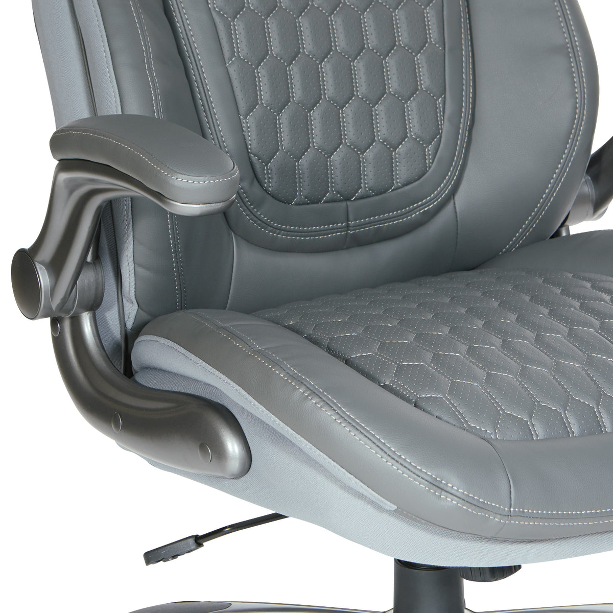 Leather Executive Chair with Padded Flip Arms and Titanium Base