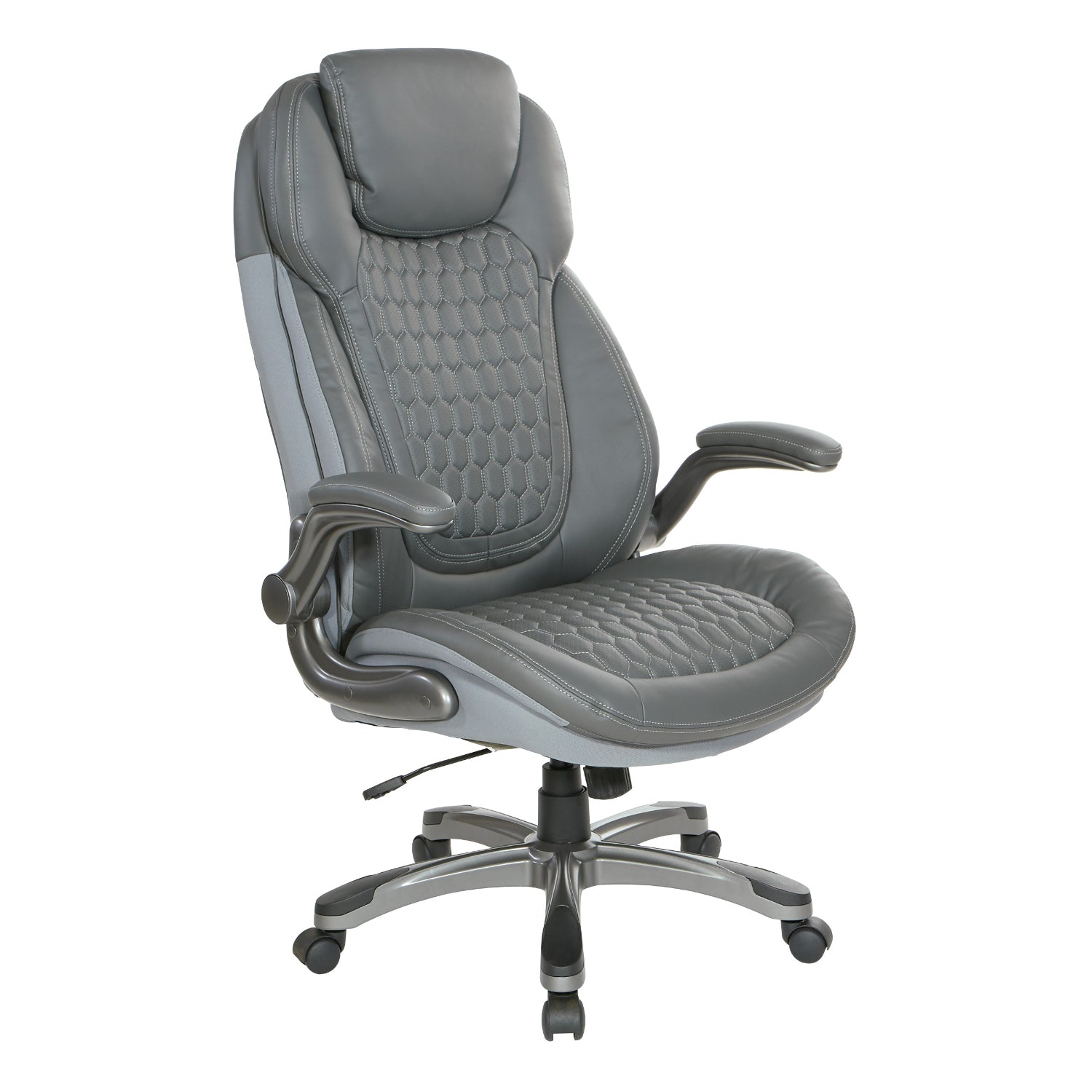 Leather Executive Chair with Padded Flip Arms and Titanium Base