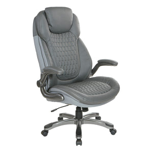 Leather Executive Chair with Padded Flip Arms and Titanium Base