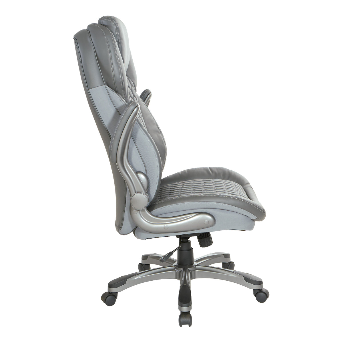 Leather Executive Chair with Padded Flip Arms and Titanium Base