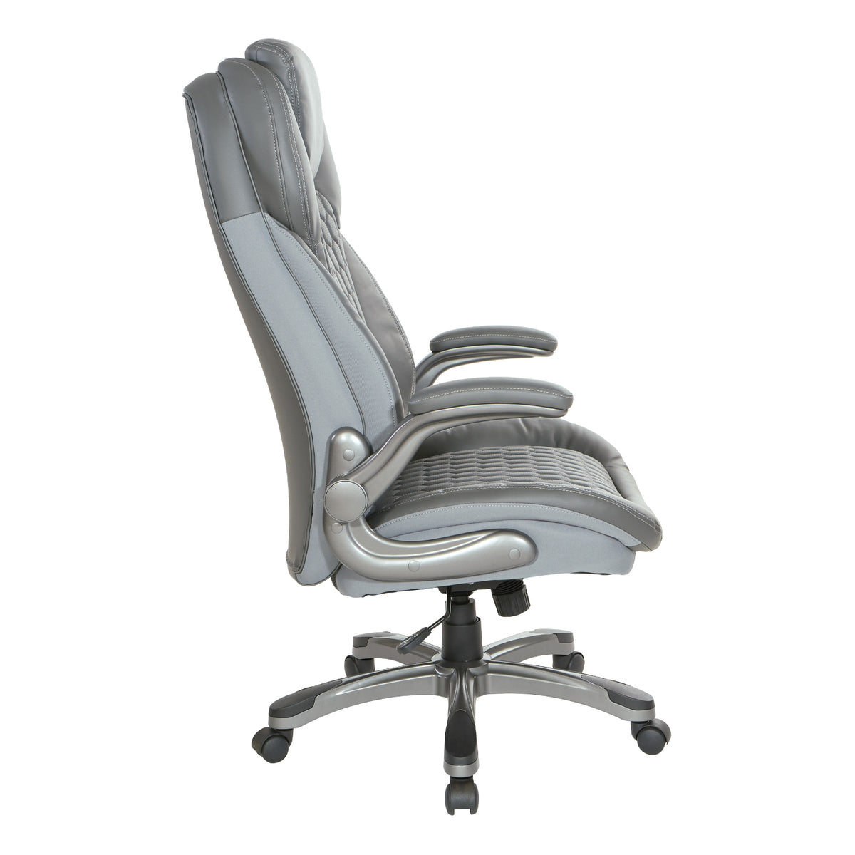 Leather Executive Chair with Padded Flip Arms and Titanium Base