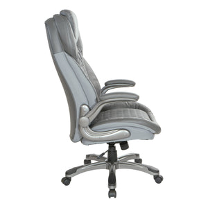 Leather Executive Chair with Padded Flip Arms and Titanium Base