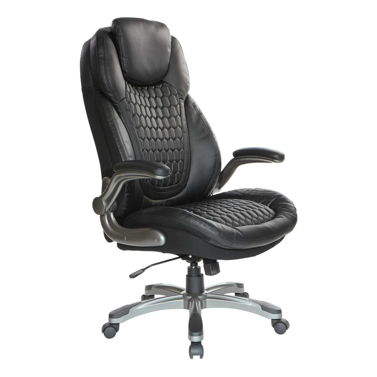 Leather Executive Chair with Padded Flip Arms and Titanium Base