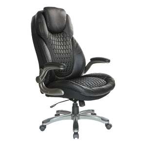 Leather Executive Chair with Padded Flip Arms and Titanium Base