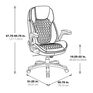 Leather Executive Chair with Padded Flip Arms and Titanium Base
