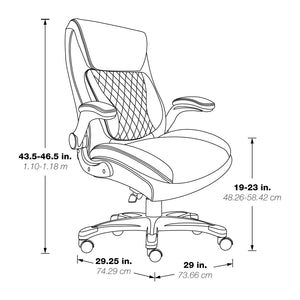 Leather Executive Chair with Padded Flip Arms and Nylon Coated Base