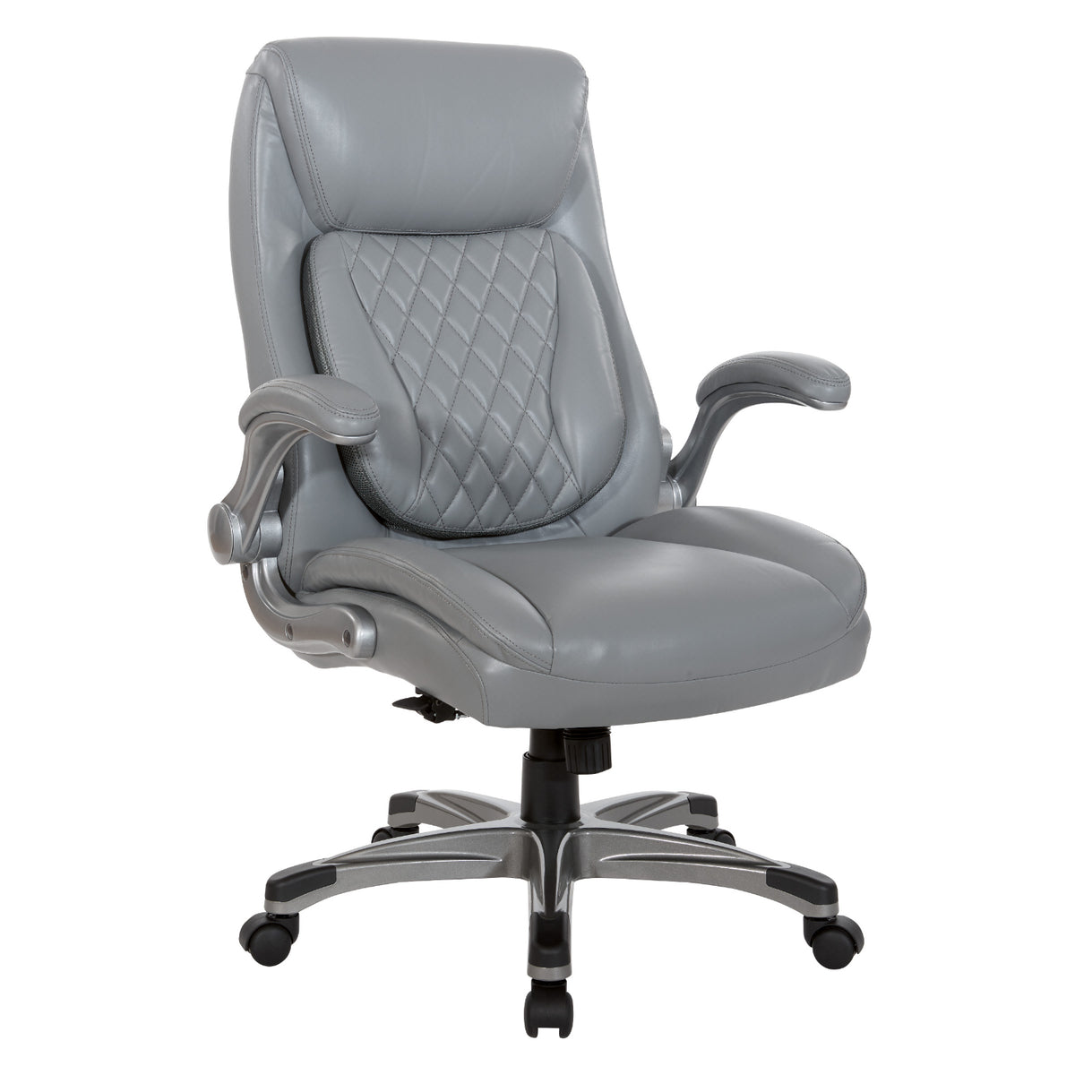 Leather Executive Chair with Padded Flip Arms and Nylon Coated Base
