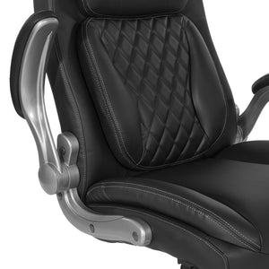 Leather Executive Chair with Padded Flip Arms and Nylon Coated Base
