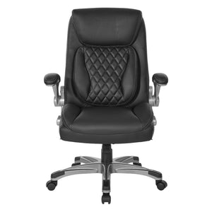 Leather Executive Chair with Padded Flip Arms and Nylon Coated Base
