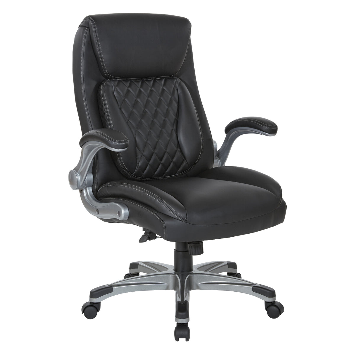 Leather Executive Chair with Padded Flip Arms and Nylon Coated Base
