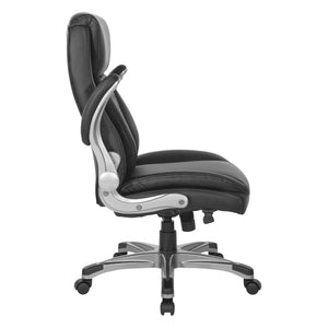 Leather Executive Chair with Padded Flip Arms and Nylon Coated Base
