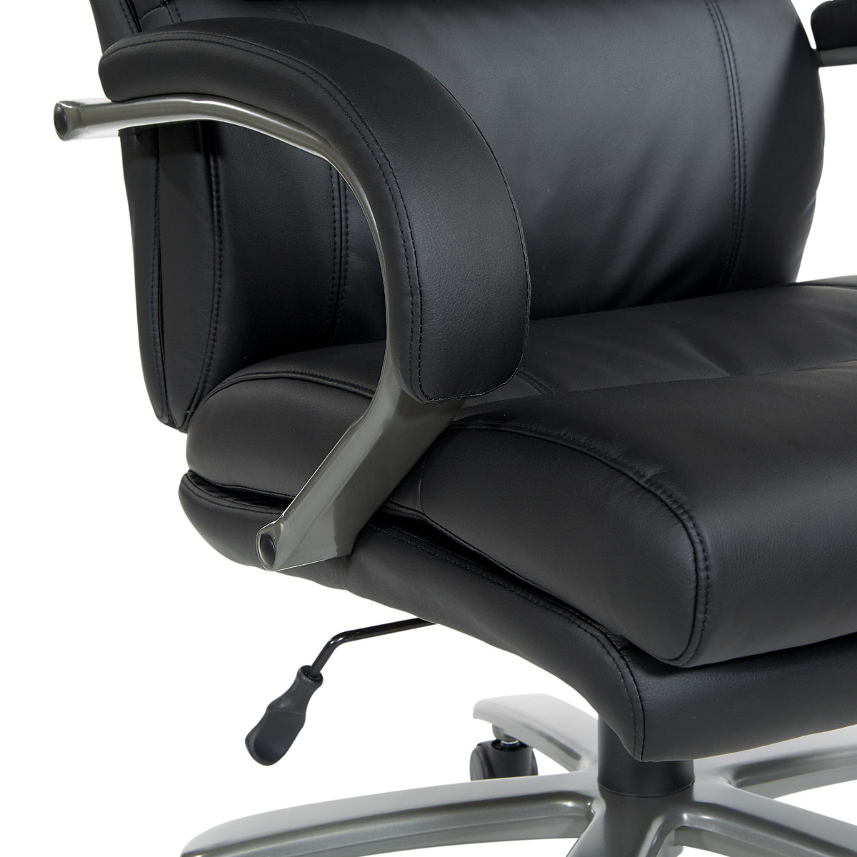 Black Leather Big & Tall Executive Chair with Padded Loop Arms and Titanium Base