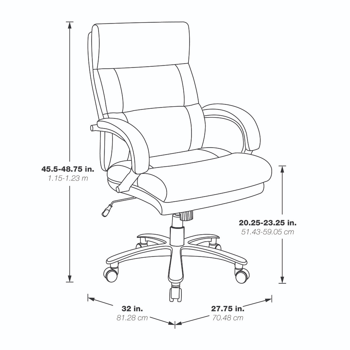 Black Leather Big & Tall Executive Chair with Padded Loop Arms and Titanium Base