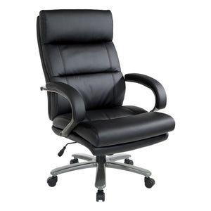 Black Leather Big & Tall Executive Chair with Padded Loop Arms and Titanium Base