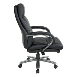 Black Leather Big & Tall Executive Chair with Padded Loop Arms and Titanium Base