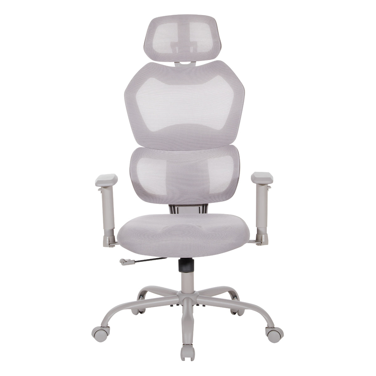 High-Back Manager's Chair with Headrest, Grey Mesh Back with Grey Fabric Seat