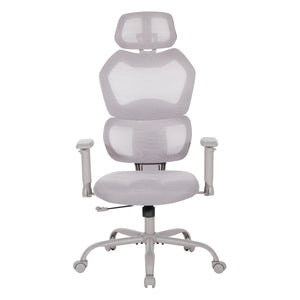 High-Back Manager's Chair with Headrest, Grey Mesh Back with Grey Fabric Seat