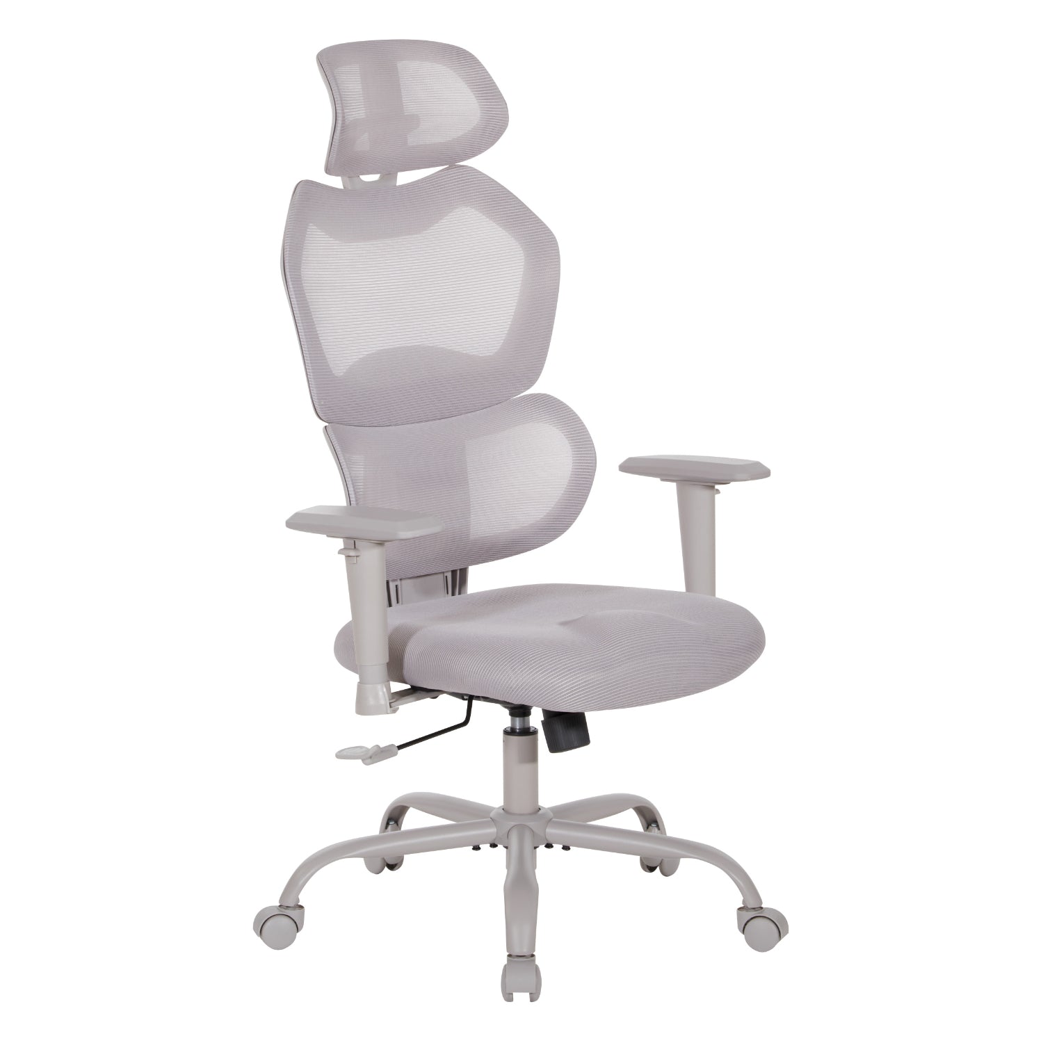 High-Back Manager's Chair with Headrest, Grey Mesh Back with Grey Fabric Seat