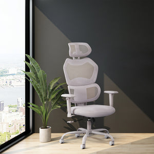 High-Back Manager's Chair with Headrest, Grey Mesh Back with Grey Fabric Seat