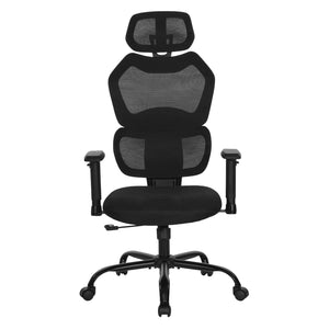 High-Back Manager's Chair with Headrest, Black Mesh Back with Black Fabric Seat