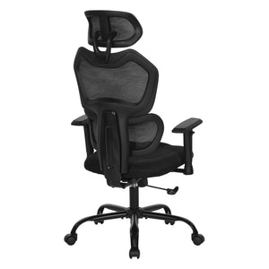 High-Back Manager's Chair with Headrest, Black Mesh Back with Black Fabric Seat